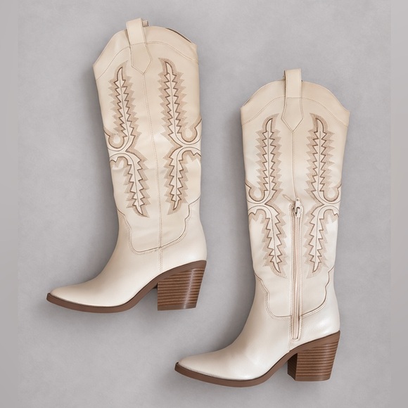 Sun + Stone Shoes - Sun + Stone Women's Bodhiii White Western Boots coastal cowgirl festival boho